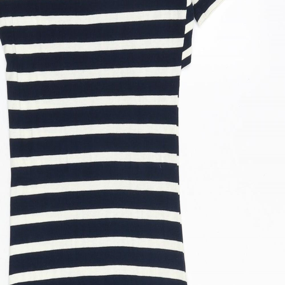 Oasis Womens Blue Striped Viscose Bodycon Size M V-Neck Pullover