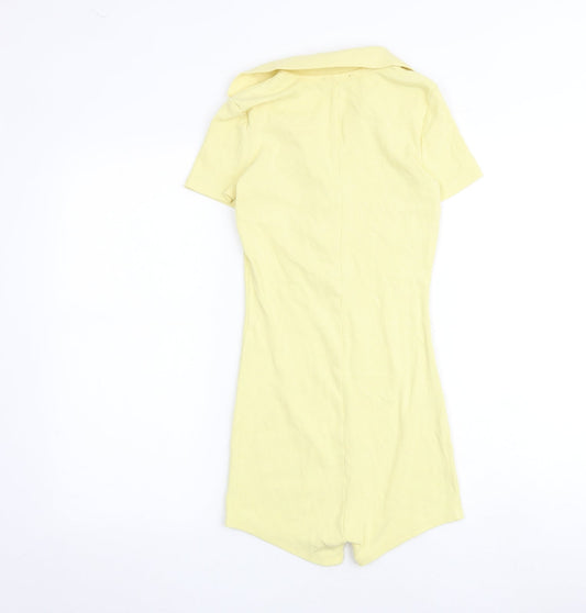 Zara Womens Yellow Polyester Jumpsuit One-Piece Size S Button