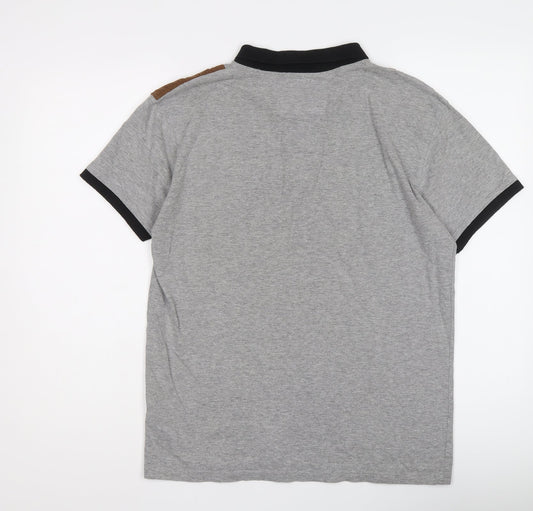 Soul Star Mens Grey Cotton Polo Size L Collared Button