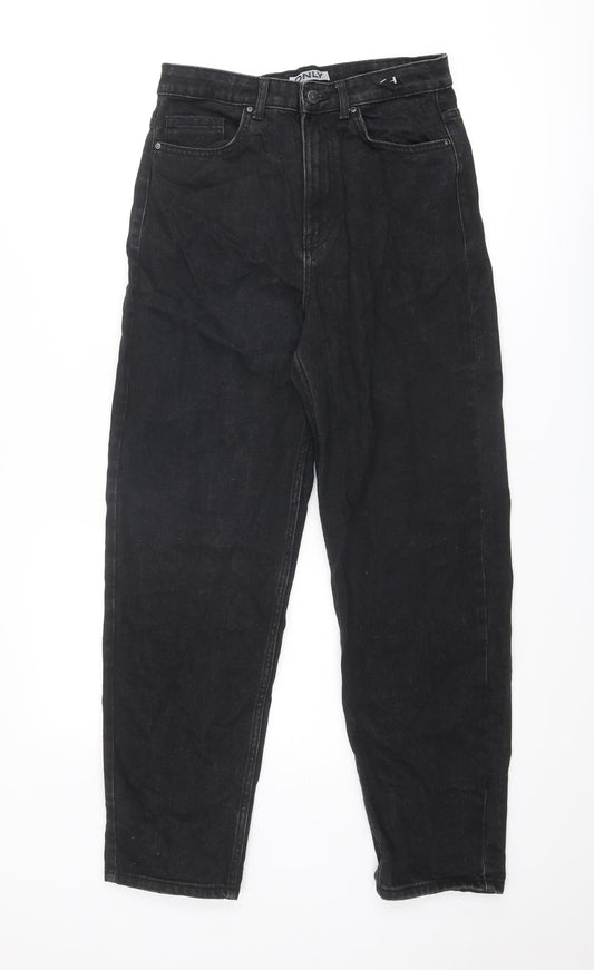Additional front view of Only women’s black cotton mom jeans, size UK 28, in regular zip