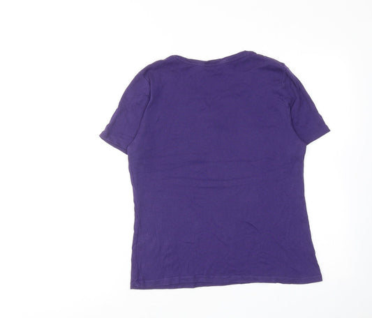 Bonmarché Womens Purple Cotton Basic T-Shirt Size 10 V-Neck