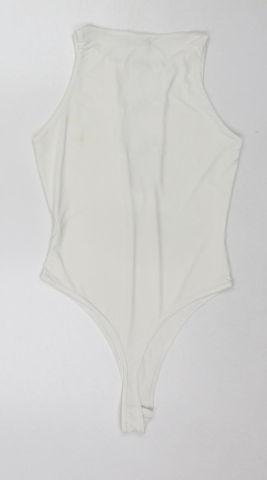 PRETTYLITTLETHING Womens White Polyester Bodysuit One-Piece Size 10 Pullover