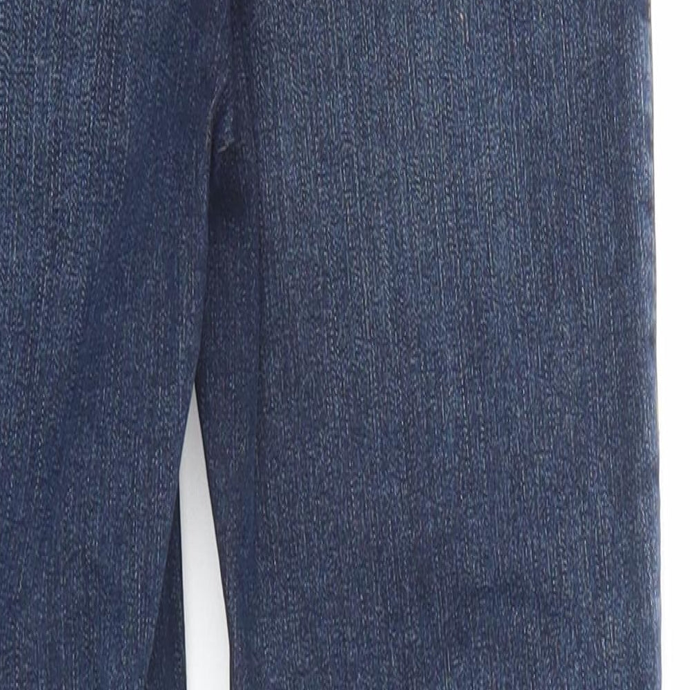 Topshop Womens Blue Cotton Skinny Jeans Size 26 in L30 in Regular Zip - Distressed Hem Look