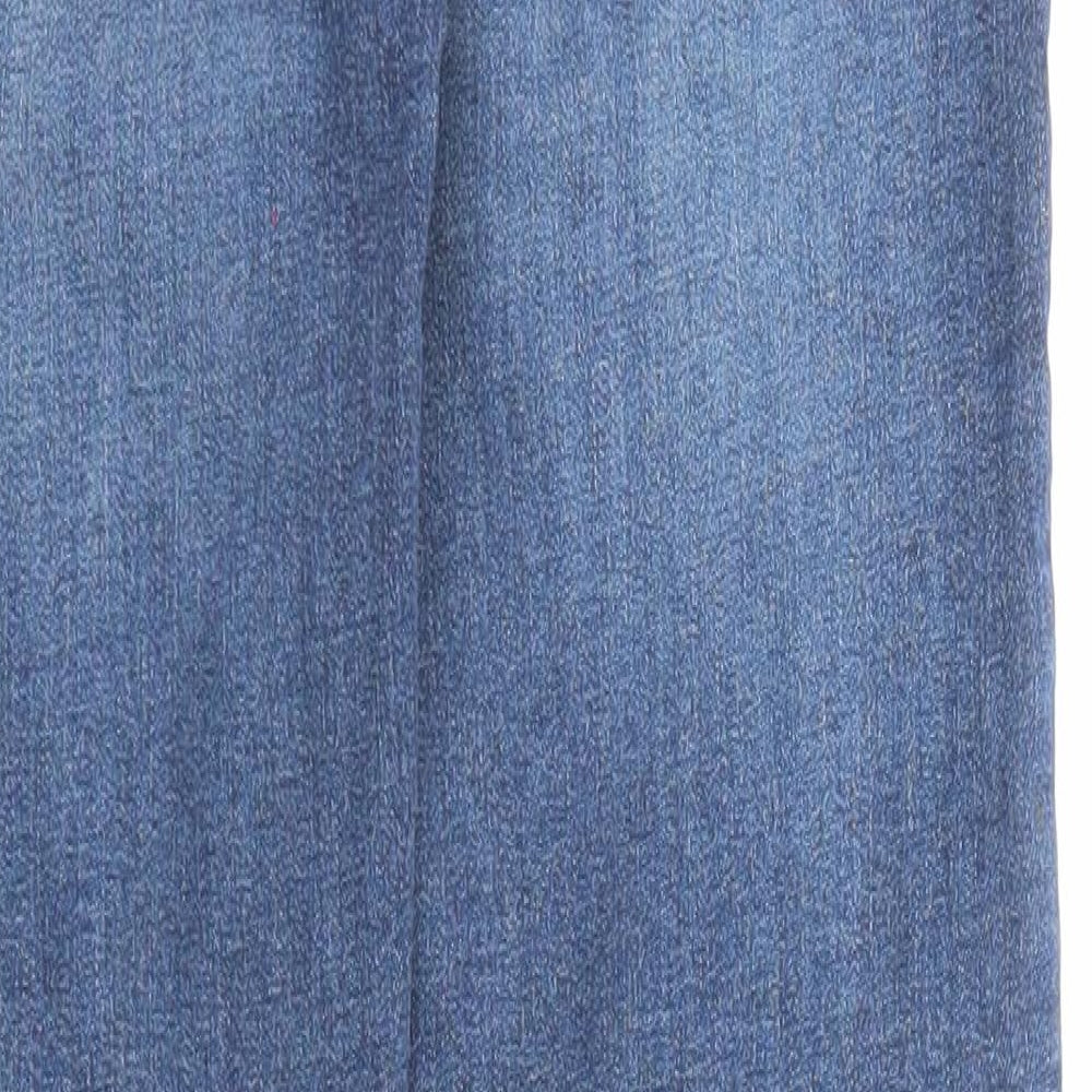 Brand and care label for Denim & Co. women’s blue cotton skinny jeans, size UK 8, regular zip - waist 21-inch
