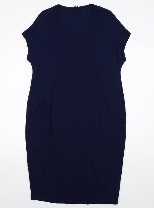 Additional front view of Roman women’s blue viscose shift, size UK 12, round neck pullover