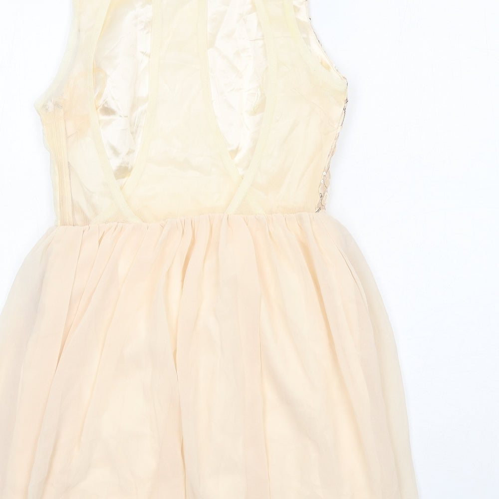 Parisian Collection Womens Ivory Geometric Polyester Fit & Flare Size 10 Round Neck Zip