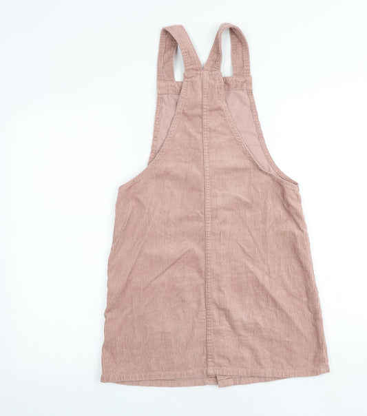Denim & Co. Womens Pink 100% Cotton Pinafore/Dungaree Dress Size 6 Square Neck Button