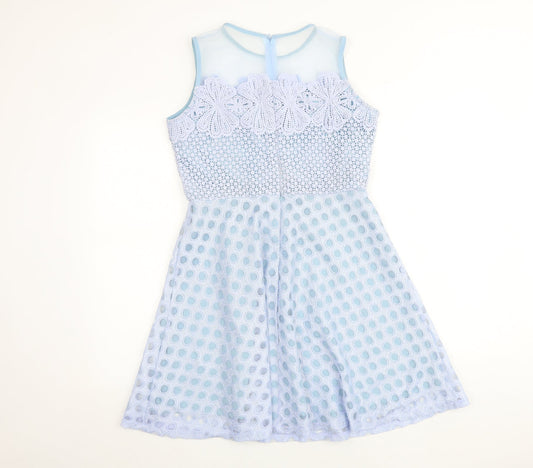 Quiz Womens Blue Geometric Polyester Fit & Flare Size 10 Round Neck Button