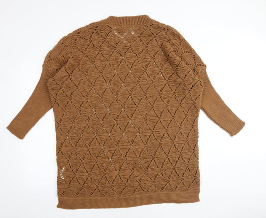 Boohoo Womens Brown Geometric Acrylic Jumper Dress Size XL V-Neck Pullover