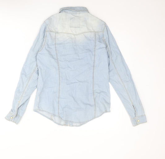 Denim & Co. Womens Blue Cotton Basic Button-Up Size 10 Collared