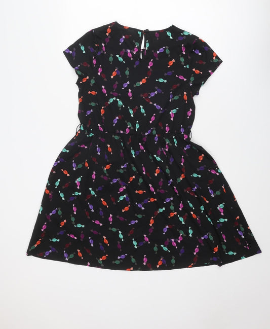 Influence Womens Black Floral Polyester Fit & Flare Size 10 Round Neck Button - Sweet pattern