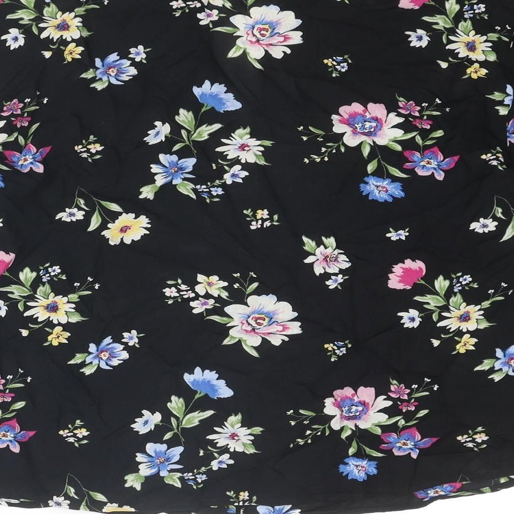 Divided by H&M Womens Black Floral Viscose Basic Button-Up Size 10 Collared