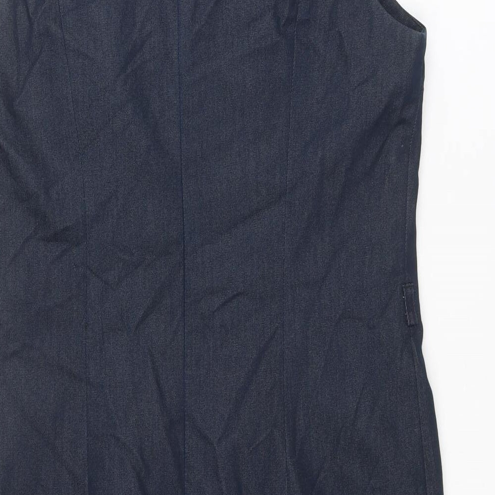 NEXT Womens Blue Cotton Shift Size 14 Round Neck Zip