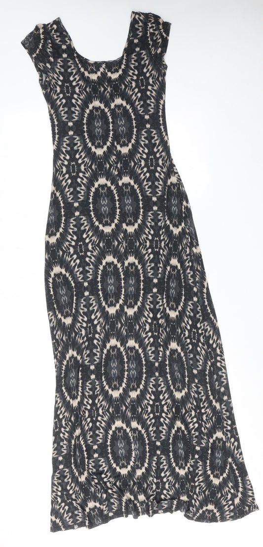 Dorothy Perkins Womens Grey Geometric Viscose Maxi Size 10 Round Neck Pullover
