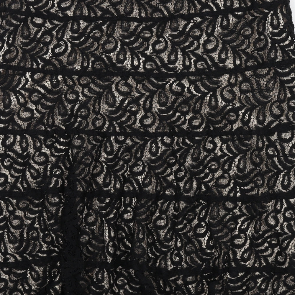Marks and Spencer Womens Black Geometric Polyamide Swing Skirt Size 12 Zip
