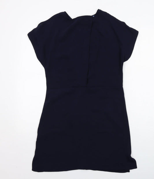 Zara Womens Blue Polyester A-Line Size XS Round Neck Button