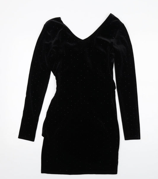 Mango Womens Black Polyester Bodycon Size XS V-Neck Pullover