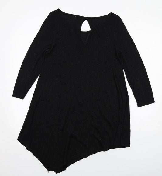 NEXT Womens Black Viscose Jumper Dress Size 12 Round Neck Pullover