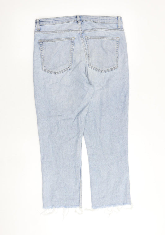Topshop Womens Blue Cotton Straight Jeans Size 30 in Regular Zip - Frayed Hem