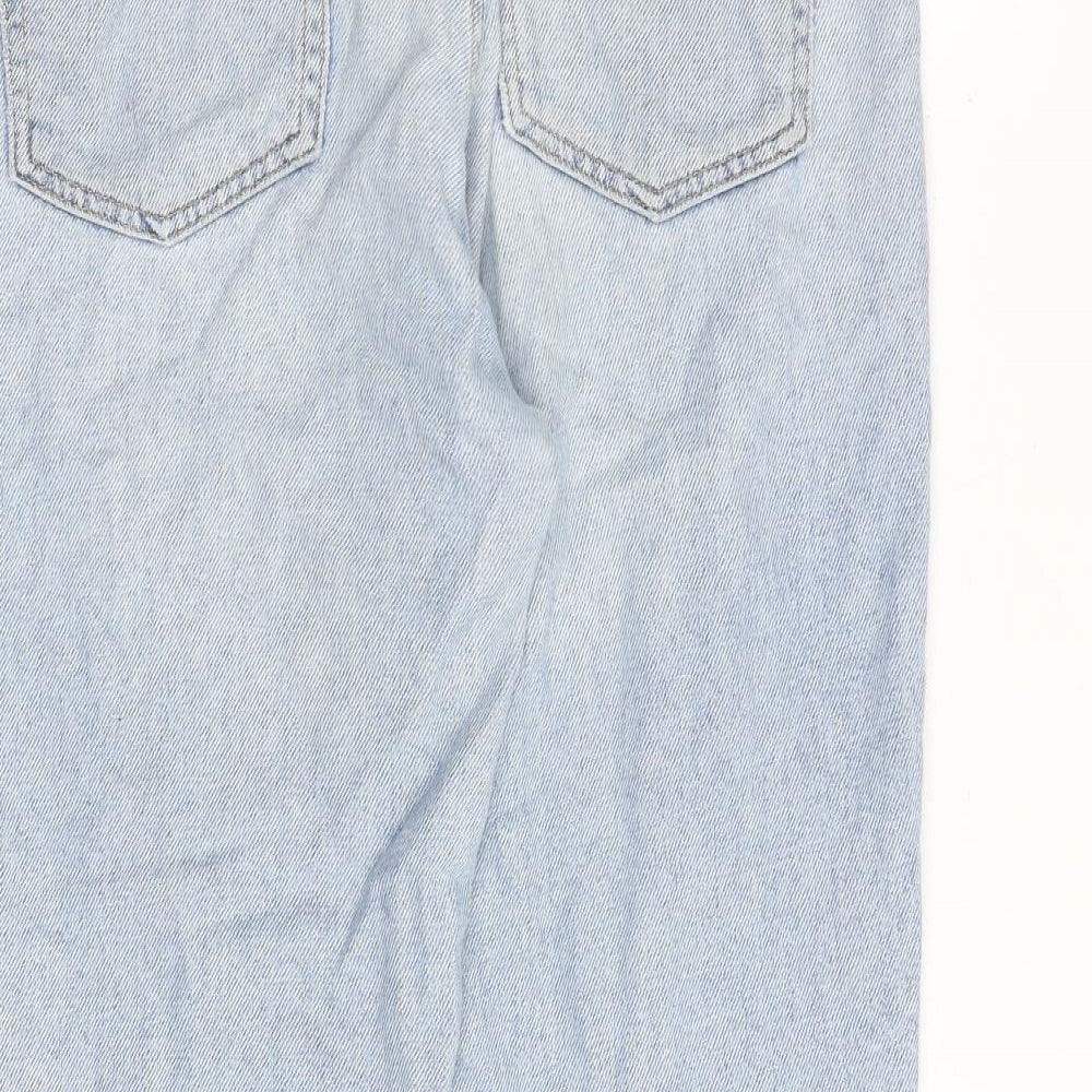 Topshop Womens Blue Cotton Straight Jeans Size 30 in Regular Zip - Frayed Hem