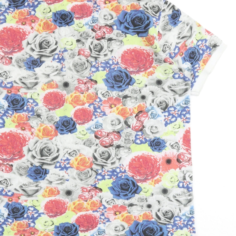 New Love Club Mens Multicoloured Floral 100% Cotton Polo Size M Collared Button