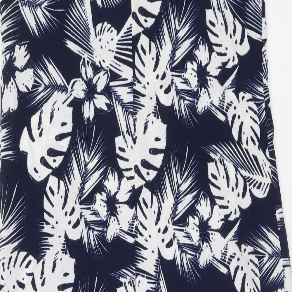 Pull&Bear Womens Blue Floral Polyester Shift Size M Round Neck Zip