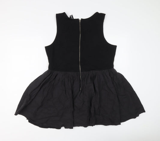 Izabel Womens Black Geometric Polyester Tunic Blouse Size 16 Round Neck