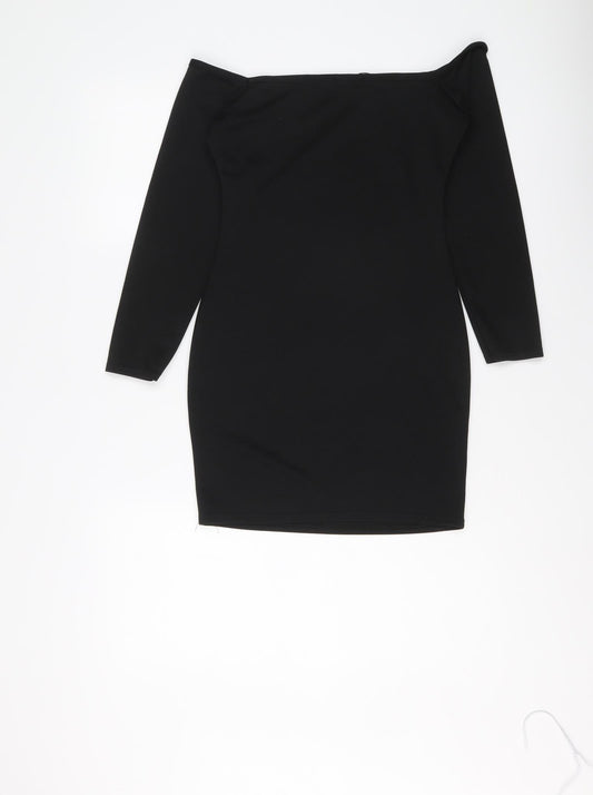 PRETTYLITTLETHING Womens Black Polyester Mini Size 6 Off the Shoulder Pullover