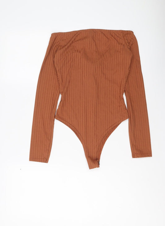 Boohoo Womens Brown Polyester Bodysuit One-Piece Size 10 Snap