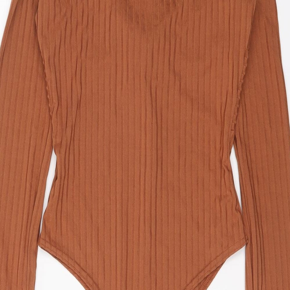 Boohoo Womens Brown Polyester Bodysuit One-Piece Size 10 Snap