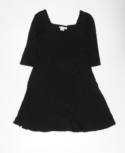 Additional front view of Cooperative women’s black polka dot viscose trapeze & swing, size S, round neck pullover