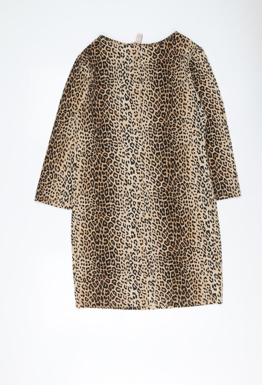 FOREVER 21 Womens Brown Animal Print Polyester A-Line Size XL Round Neck Pullover - Leopard pattern