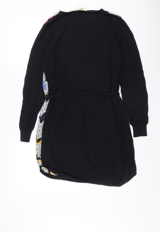 Oasis Womens Blue Geometric Cotton Mini Size S Round Neck Pullover - Butterfly Print