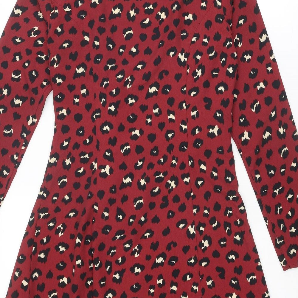 Divided by H&M Womens Red Animal Print Polyester Wrap Dress Size 8 V-Neck Button