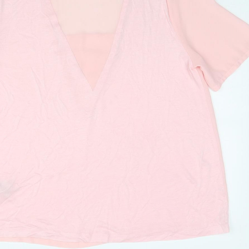 Womens UK Size 14 Warehouse Pink Basic T-Shirt