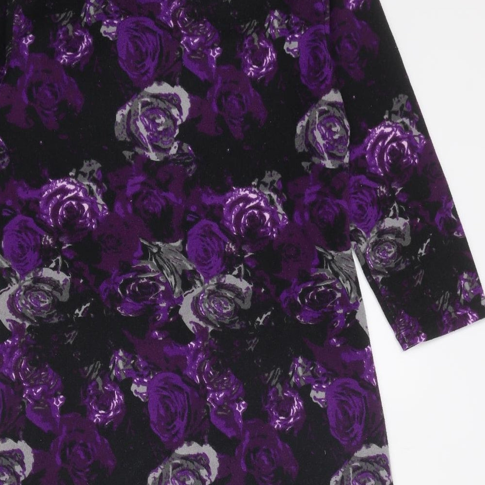 Originals Womens Purple Floral Polyester Mini Size 10 Cowl Neck Pullover