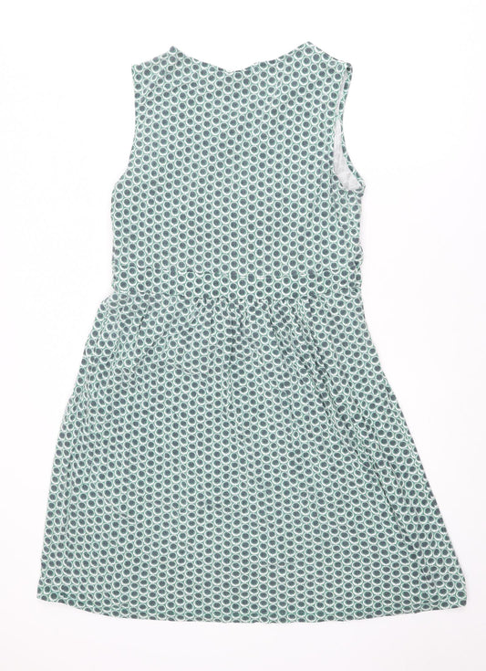 JoJo Maman Bébé Womens Green Geometric Cotton Trapeze & Swing Size L Round Neck Pullover