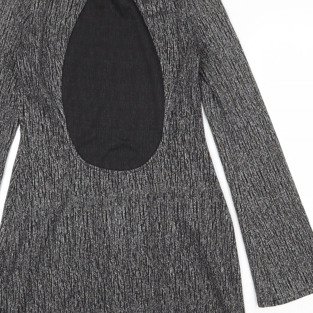 Pull&Bear Womens Silver Polyester Sheath Size L Round Neck Button