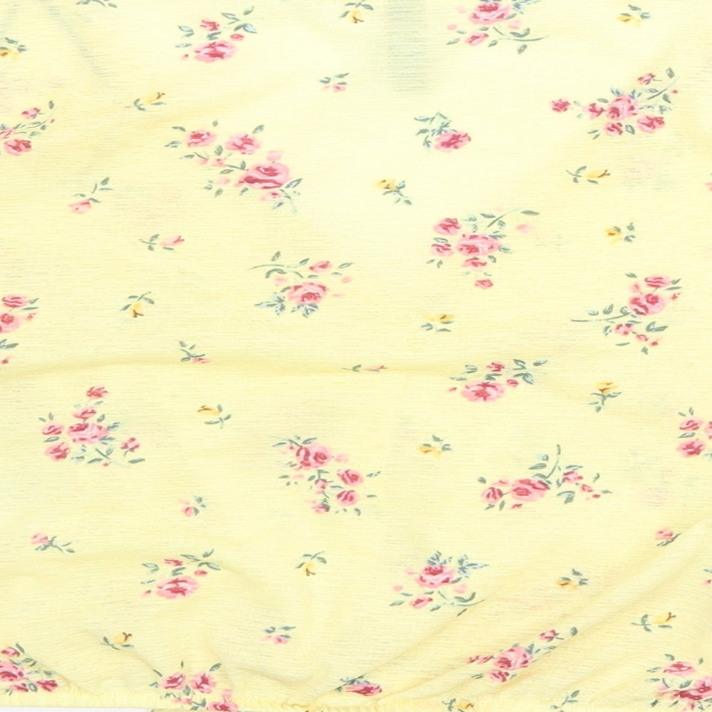 Divided by H&M Womens Yellow Fair Isle Polyester Cropped Button-Up Size S V-Neck - Knot Front