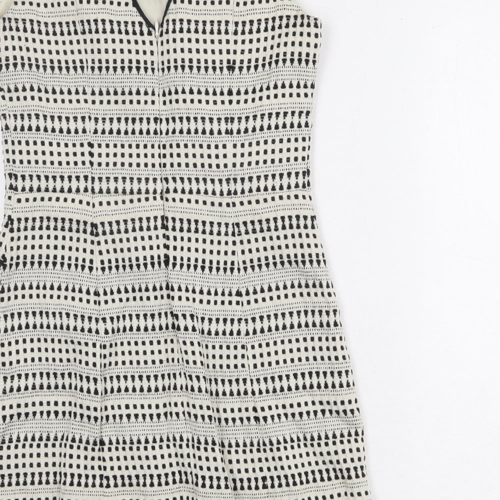 Oasis Womens Ivory Geometric Cotton Shift Size 8 Boat Neck Zip