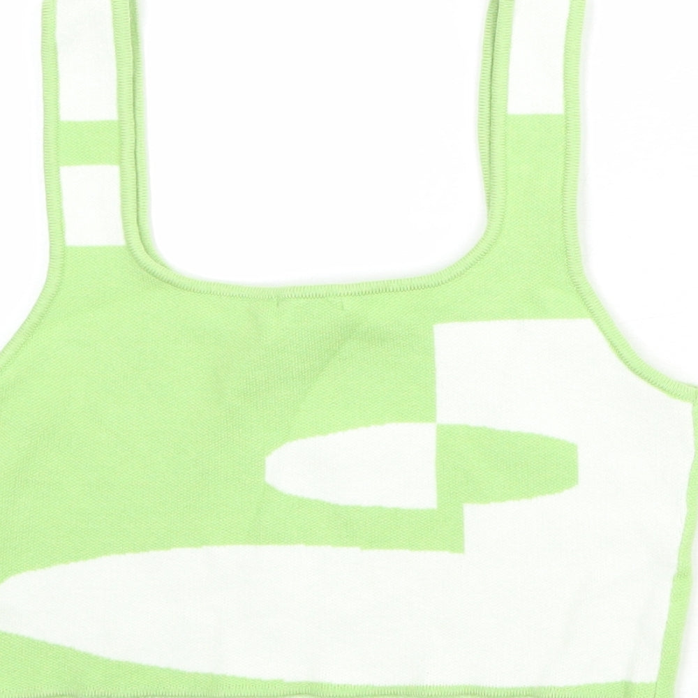 Princess Polly Womens Green Geometric Viscose Cropped Tank Size L Round Neck - Size L-XL