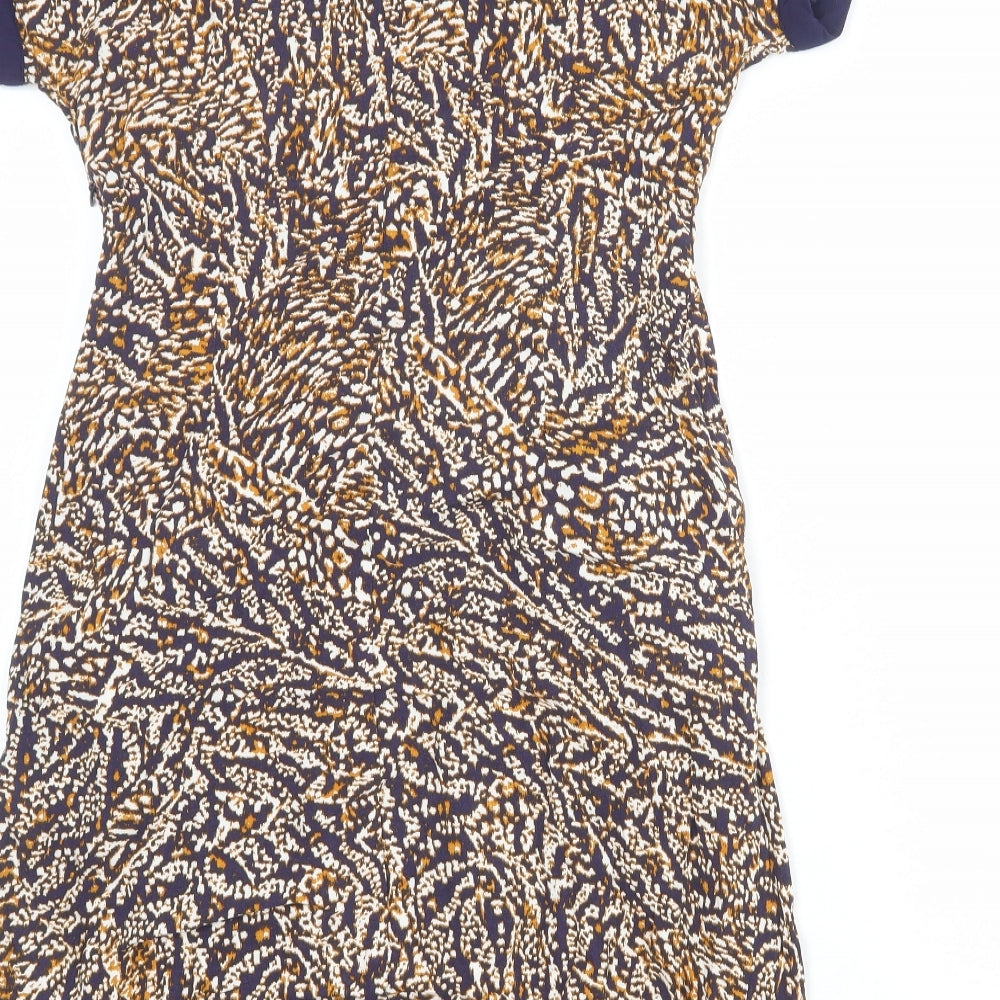 Marks and Spencer Womens Multicoloured Animal Print Viscose A-Line Size 10 V-Neck Zip - Tiger pattern
