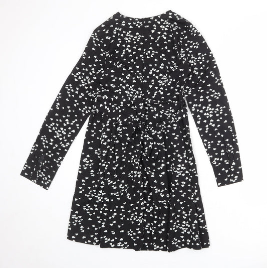 Blue Vanilla Womens Black Geometric Polyester A-Line Size 10 V-Neck Zip - Heart Print