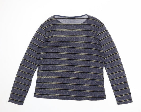 RESERVED Womens Blue Striped Polyester Basic T-Shirt Size XL Round Neck