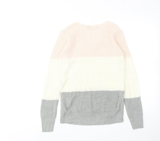 TALLY WEiJL Womens Multicoloured V-Neck Striped Acrylic Pullover Jumper Size XS
