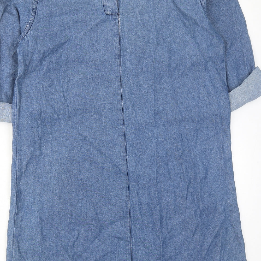 Boohoo Womens Blue Cotton Shift Size 8 Boat Neck Button