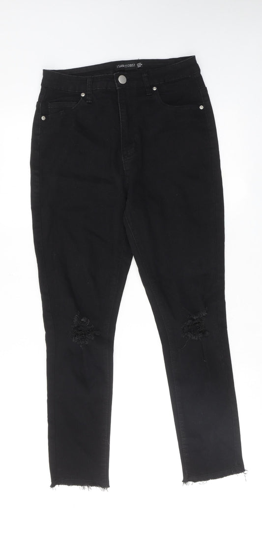 Additional front view of I SAW IT FIRST women’s black cotton skinny jeans, size UK 10, regular zip