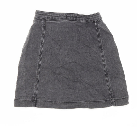 Missguided Womens Black Cotton A-Line Skirt Size 8 Button