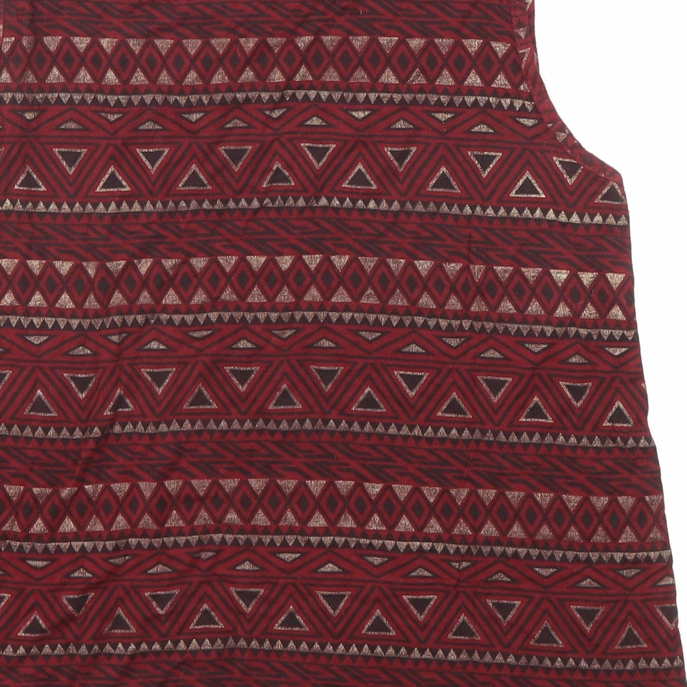 Cameo Rose Womens Red Geometric Viscose Basic Blouse Size L Round Neck