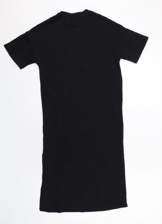 Pull&Bear Womens Black Viscose T-Shirt Dress Size XS Crew Neck Pullover - Ribbed